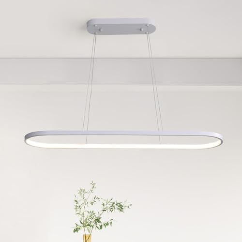 minifair Lámpara de araña Ovalada Lampara LED Regulable Lamparas Circular Iluminación colgante Moderna para Mesa Comedor Con Control Remoto Altura Ajustable para Sala Comedor Cocina Blanco 90cm