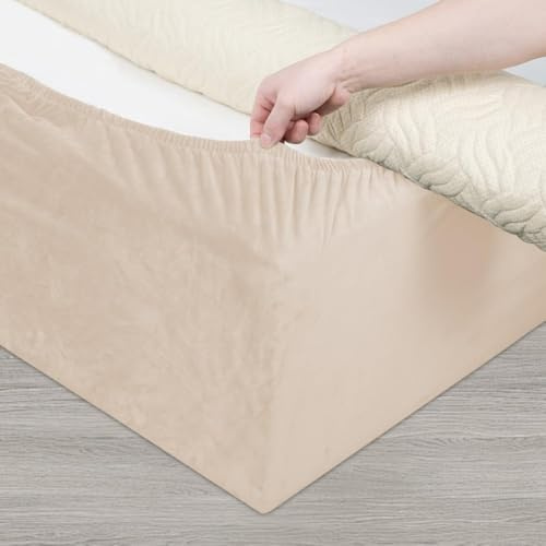DUJUIKE Divan Bed Base Wrap Cover, Velvet Bed Frame Cover, Elastic Around The Base Of Your Bed, Easy to Install, Alternative to Traditional Valance Sheet Skirt Cover (Camel, Double: 150-160CM)