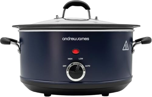 Andrew James 3.5L Slow Cooker – Sear-to-Simmer - Large Hob-Proof Aluminium Pot, Shatter-Resistant & Easy-Clean Design 3 Heat Settings & Glass Lid, Ideal for Small Family Meals, Stews & Curries