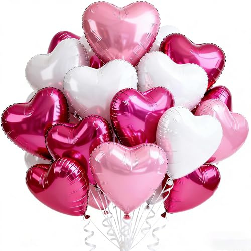 Heart Shaped Foil Balloons,50-60 Pieces, DIY Customizable with Pen, 19.69in, Includes Air Pump and Ribbons, Party Decoration (60PCS Mixed Color Love Balloon)