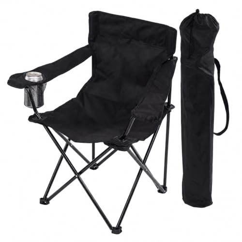 Topline Black Portable Folding Camping Chair - Lightweight with Carry Bag Folding Chair for Adults, Collapsible Anti-Slip Padded Oxford Cloth Stool for Beach, Fishing, Picnic and Hiking