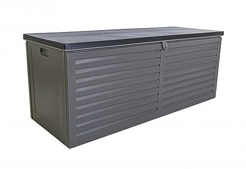 AIRWAVE 390L Garden Storage Box Waterproof Plastic Outdoor Storage Box with Lockable Lid | Strong & Durable Storage Container Furniture, Toys, Tools, Cushion Store Deck Box | Grey, Wood Effect