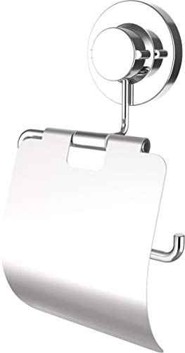 Cornat Porte-papier toilette 3 en 1 Comfort – 3 options de fixation différentes avec ventouse, tampon adhésif et perçage – Avec couvercle – Chromé/Porte-papier toilette / T340260