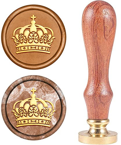 craspire Wachs-Siegel-Stempel, Siegelwachsstempel Kronenmuster Retro Holzstempel Wachssiegel 25 mm Abnehmbar Messingdichtung Holzgriff Für Umschläge Einladungen Hochzeit Verschönerung Flasche