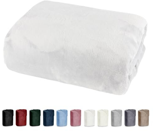 Bettlaken 100x200 Cashmere Touch Spannbettlaken Super Soft Winter Spannbetttuch Nicky Plüsch Teddy Typ585 Öko-Tex pflegeleicht weiß für 90x200 bis 110x200