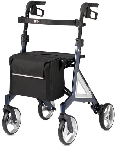 Bischoff&Bischoff Alevo Alu Rollator SH 51 cm, faltbar – Leichtgewicht-Rollator für drinnen und draußen, Gehwagen mit stabilem Sitz und abnehmbarer Tasche, Nacht-Blau