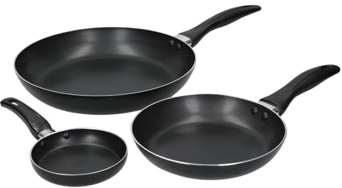 KitchenCraft Stekpannor, 28/20/12 cm, Non-Stick, Aluminium, 3-pack, Svart, KCFPSET122028