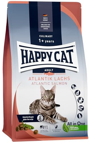 Happy Cat 70553 - Culinary Adult Atlantik Lachs - Katzen-Trockenfutter für ausgewachsene Katzen & Kater - 1,3 kg Inhalt