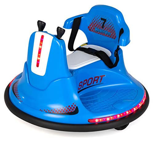 COSTWAY 12V Kids Bumper Car, 360-Degree Rotation Spin Children's Waltzer Cars with Joystick, Remote Control, Colorful Flashing Lights and Music, Battery Powered Ride on Toy for Boys Girls (Blue)