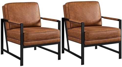 Yaheetech 2 x fåtölj, relaxfåtölj för vardagsrum, modern TV-fåtölj loungefåtölj stol konstläder ljusbrun