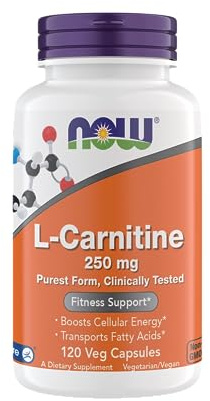 Now Supplements L-Carnitine 250 mg, Purest Form, Amino Acid, Fitness Support, Metabolic Support, 120 Vegetarian Capsules, Gluten Free, Vegan, Kosher, Non-GMO