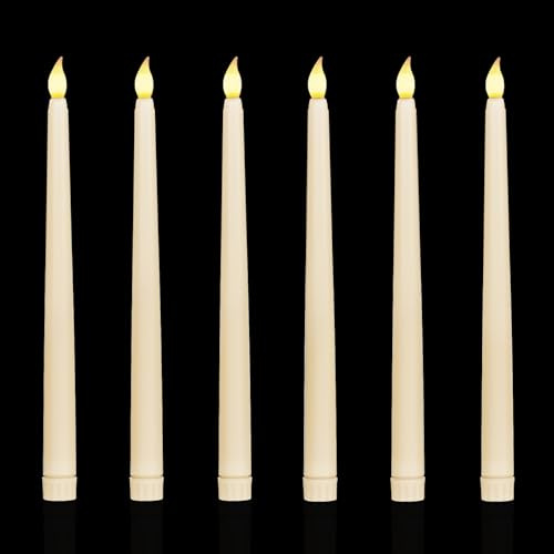 Sequpr Velas LED Largas Beige, Velas sin Llama, Velas a Pilas, Velas LED para Navidad Boda Mesa Cumpleaños Fiesta Iglesia Hogar Decoración 6 Piezas