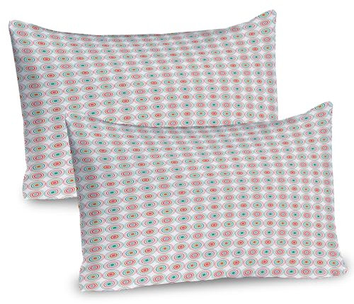ABAKUHAUS Abstrakt Kissenbezug Packung mit 2, Retro Style Geometrische Circler mit Innenringe Rund Oval Hipster, Dekorativer Standard Gedruckter Kissenbezug, 80 x 40 cm, Seafoam Orange und rosa