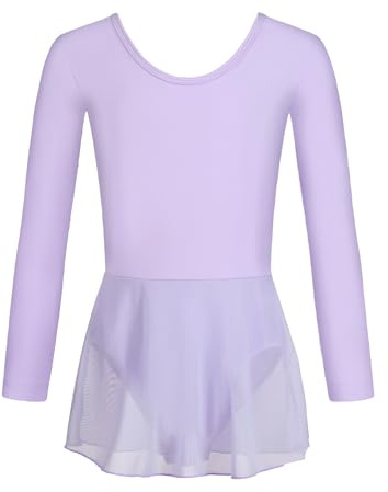 HIPPOSEUS Niña Vestido de Ballet Maillot de Danza Manga Larga Ropa de Ballet Gimnasia Leotardo para niños,7024-Morado,10-11 Años