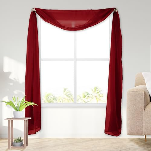Elegant Comfort 1 Stück leichte Gardine für Fenster - 540cm lang - 1 Flächenvorhang für Wohnzimmer Eventdeko Schlafzimmer (1 Stück) 140x550cm lang, Weinrot