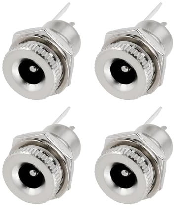 YINETTECH 4 uppsättningar 5,5 mm x 2,1 mm hona DC eluttag paneladapter 2 stift lödtyp metall strömförsörjningsadapter för små TV-apparater och annan liten elektronik