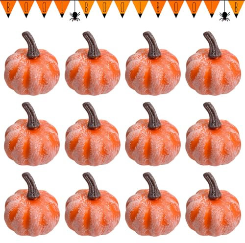 Atuoxing 12pcs Mini Citrouille Décoration Automne, Ensemble de Citrouille en Mousse Halloween, Décor de Citrouille Artificielle, Approprié Décorations Fête Thème d'halloween