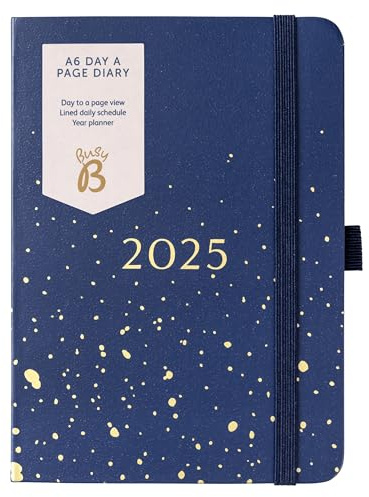 Busy B Day-A-Page A6 planeringsdagbok 2025 - Kompakt dagbok för studenter, lärare och arbete med dag till en sidlayout, linjerat dagligt schema, årsplanerare, anteckningssidor och elastiskt