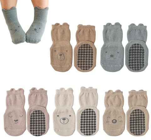 Celiodd 5 Paires de Points en Silicone Chaussette Antidérapante,Chaussettes Antidérapantes Bébé,Chaussette Bebe,Confortables et Respirants,Antidérapants Sur Le Fond,Motifs Intéressants (5 Couleurs)
