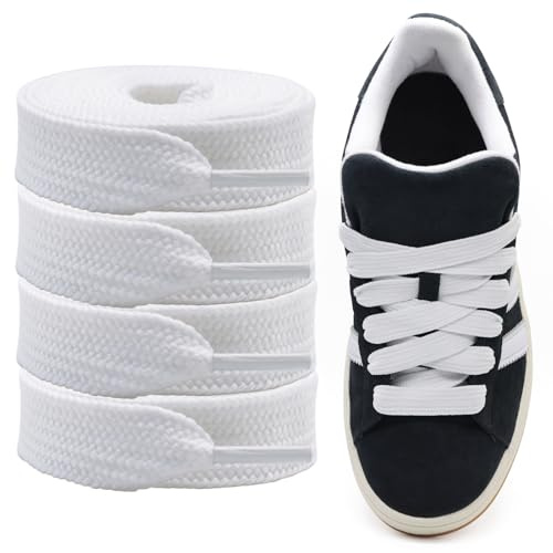 Shecret Cordeaux Épais pour Adidas Campus 00s, Pack de 2 Paires Lacs Plat Large de 15mm, Lacs de Remplacement pour Sneakers - Blanc
