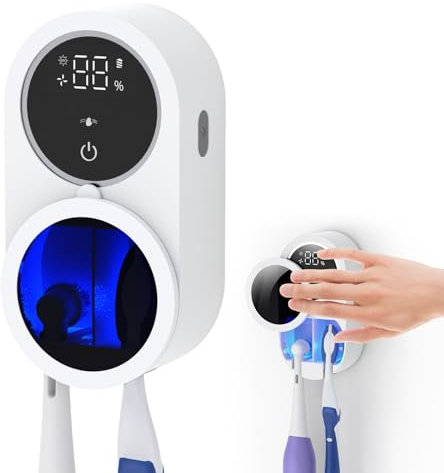 Porte Brosse à Dents Désinfectante UV, LifeBasis Porte-Brosse à Dents Mural avec Fonction Stérilisateur, Séchage et Capteur Infrarouge, Support Brosse a Dent pour Salle de Bain