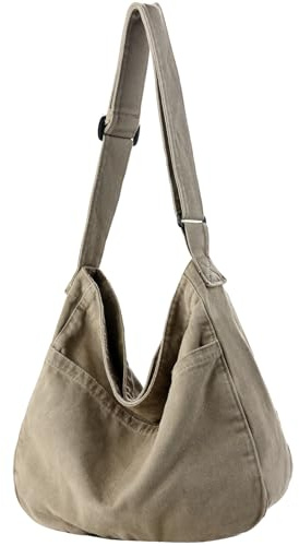 DAINAOTM Borsa a tracolla in tela casual hobo borsa a tracolla per donne e uomini grande borsa messenger borsa da viaggio lavoro, 1-Grigio chiaro, Large