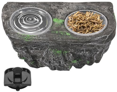 Gamelle à ventouse pour reptiles pour nourriture et eau, double banc stable avec deux mangeoires, gamelle Gecko peu encombrante pour lézards gardiens, caméléons (A)
