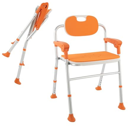 Sedia da doccia pieghevole, fino a 125 kg, 39-49 cm, regolabile in altezza, con braccioli e schienale, sedia da bagno per anziani