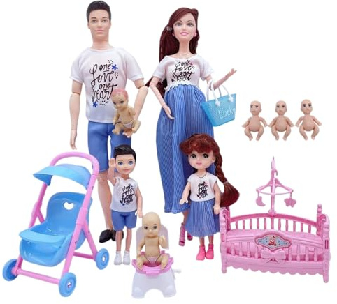 HoveeLuty Set di Bambole per Famiglie, Set di Bambole Incinte sicure con papà e 3 Bambini, 5 Persone con Accessori per casa delle, Giocattolo di finzione per Bambini, Bambola, Giocattoli per bambol