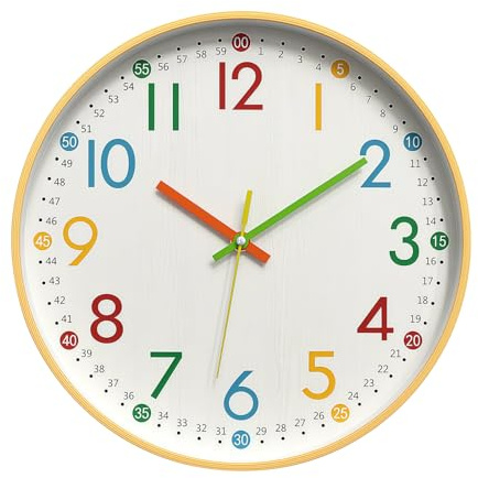 MEGYAD Orologio da parete per bambini, senza ticchettio: 12/30 cm, silenzioso, con numeri colorati, orologio da parete per bambini, per scuola, camera da letto, aula, cameretta dei bambini