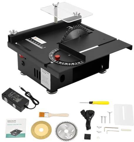 Mini scie circulaire de table, 200 W, multifonctionnelle, petite table, 10 000 tr/min, 7 vitesses, vitesse de rotation réglable, réglage de l'angle de 0 à 90 °, profondeur de coupe 33 mm pour
