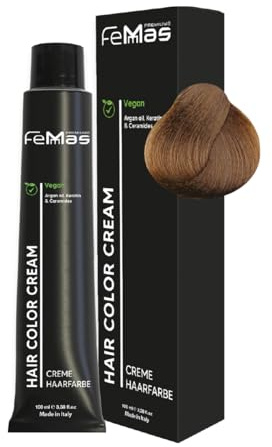 FemMas Haarfarbe Dunkelblond Ash Gold 6.13 I Creme Haarfarbe mit Arganöl, Keratin & Ceramiden I Als dauerhafte Haarfärbung oder Tönung für strahlende, haltbare Farbergebnisse I 100 ml