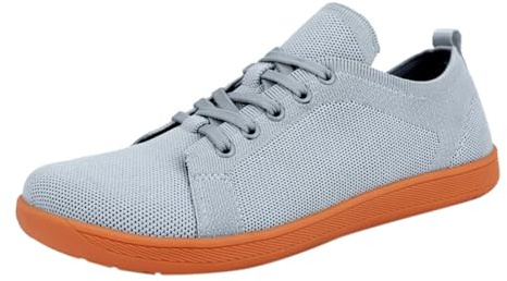 Träningsskor för män, lätta barfotaskor, platt sula, joggingsko som andas, bekväm arbetssko ortopediska löparskor för promenader, löpning, gym, strand, surfning och körning, Grå, 40 EU