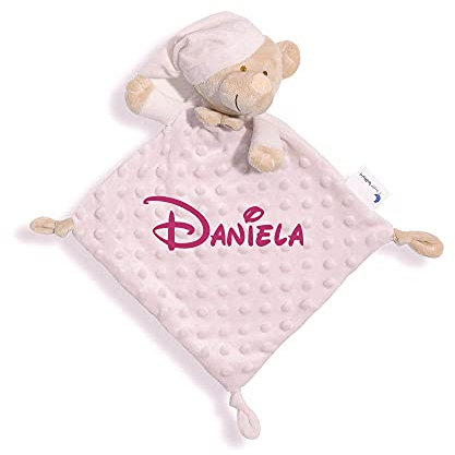 Danielstore | Dou Dou Manta de Apego Bebé 28x17 cm Rosa | Poliéster, Tacto Suave, Agradable para la Piel | Personalizable con Nombre | para recién Nacido, Baby Shower