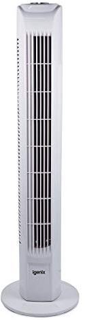 Igenix DF0035T Oscillating Tower Fan with 7.5 Hour Timer and Remote Control, 3 Speed Settings and Quiet Operation, Plastic, 45 W, White