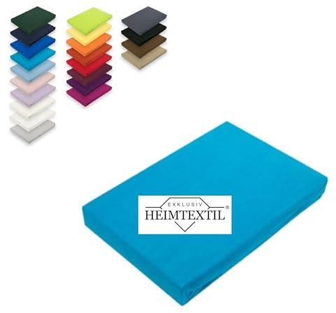 EXKLUSIV HEIMTEXTIL Marke Jersey Spannbettlaken 180-200 x 200 cm 100% Baumwolle Öko - Tex Zertifiziert, Markenqualität, Matratzenhöhe bis 25 cm, Türkis