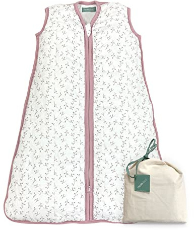 molis&co - Baby Schlafsack 2.5 TOG - Ganzjahres Schlafsack - Babyschlafsack Neugeborene - Premium-Musselin, ärmellos Winterschlafsack wattiert - Premium Qualität - Floral Pink (85 cm)