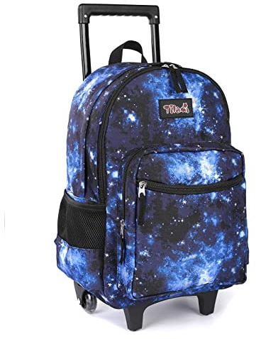 Rullande ryggsäck 45,72 cm dubbelt handtag hjul pojkar flickor resa skola barn bagage småbarn resa, Galax blått, Tilami 45 cm (18 tum) dubbelrullande ryggsäck