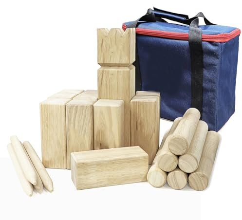 Jac & Mok Kubb Wikingerspiel-Set – Wurfspiel aus Gummiholz mit Tragetasche