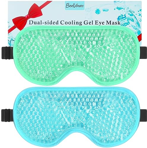 Máscara de Ojos Fría, Máscara de Ojos de Gel Refrescante de 2 Piezas para Hombres y Mujeres, BeeVines Compresa para Dormir Fría y Caliente para Alergias, Sinusitis y Migrañas (Azul y Verde)