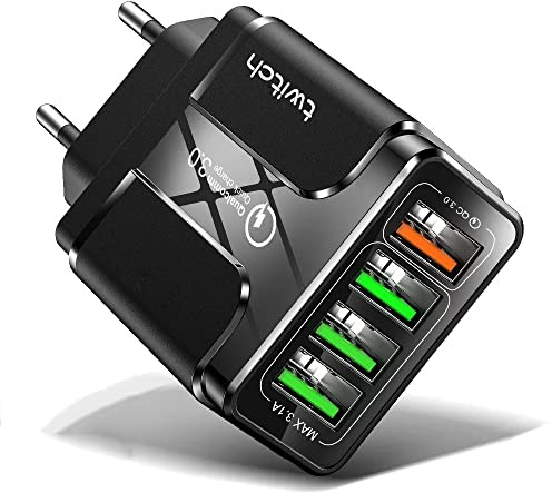 QC 3.0 multi-USB-laddare med 4 portar, snabbladdare 3.0, kompatibel med alla mobiltelefoner Samsung Galaxy, Note, Xiaomi, Huawei..