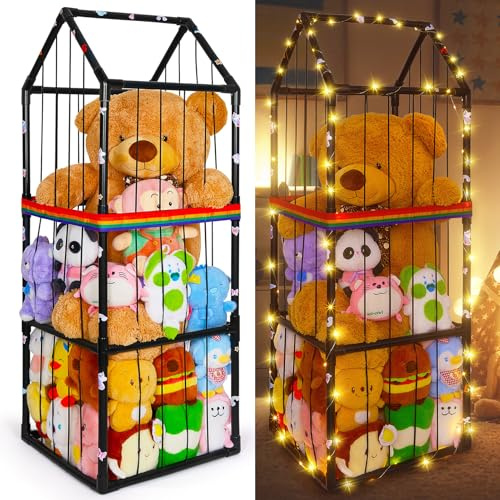 MHJY Soft Storage Stuffed Animals Zoo Storage Cage Large Plush Toys Holder Organiser PVC Cuddly Toy Shelf for Kids Bedroom Nursery Playroom Furniture
