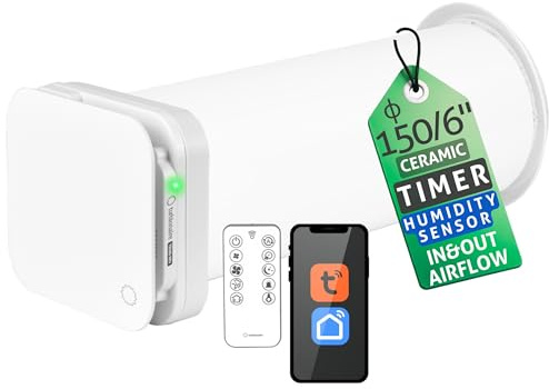 Turbionaire Trend HRV 150 WMW Dezentrale Wohnraumlüftung mit Wärmerückgewinnung (VMC), WiFi, Feuchtigkeitssensor, Fernbedienung, 8 Lüftungsstufen, 3 Jahre Garantie,158 mm, Timer