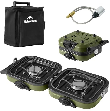 Naturehike 2 Burner Folding Camping Stove, Portable Propane Gas Stove with Carry Bag, 16000 BTU High-Performance Camp Stove with ETL Certification, Adjustable Burners & Piezo Ignition