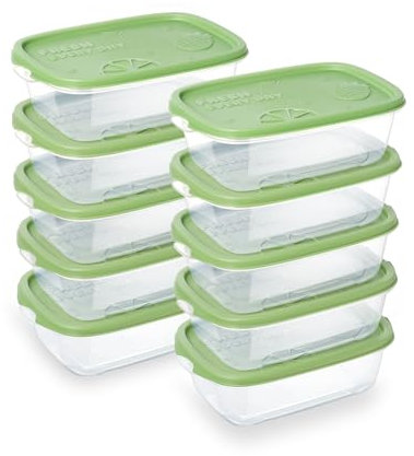 DESERO 10PCS Rectangle Plastic Meal Containers Sets with Lids. Storage Box,Container Sets, Food Storage, Food Containers, Plastic Container, use for School, Work and Travel, Green - 500ML Per Box