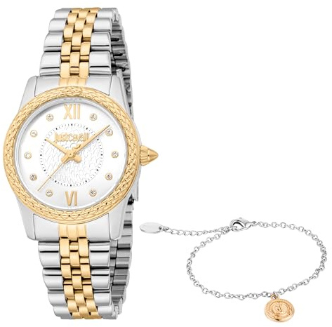 Just Cavalli Damenuhr Analog Quarz mit Edelstahlarmband JC1L360M0075, Silber/schwarz, Mode