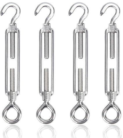 huruirui M6 Tendeur Cable 304 Acier Inoxydable Réglable Crochet De Ridoir Et Oeil Tendeur Fil a Linge Tendeurs Elastique avec Crochets Fil Cable Acier De Fer Cloture Et Corde Linge Exterieur 4pcs