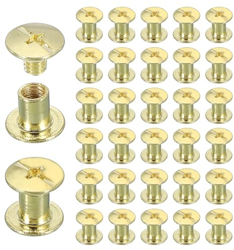 sourcing map 40 Sets Chicago Screw Rivets M5x6mm Metal Phillips Head Post Nail Rivet Stud Screws Connectors for DIY Leather Belt Bag Craft Bookbinding, Gold