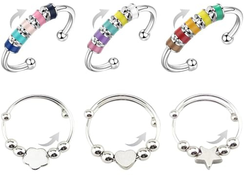 Anello antistress Fidget, anello di perle con funzione girevole per donne, anello sedativo per ragazze, anello regolabile a forma di stella, nuvole, cuore, regalo per donne e uomini