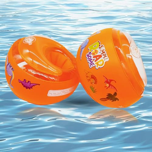 Brassard Enfant,Brassard Enfant 2 3 4 5 6 Ans,Bio-TPU Brassard Bebe avec 3 Airbags Indépendants,Brassard Piscine pour Les Enfants de 2 à 6 Ans Pesant 10 à 30KG (Orange-Dinosaure)